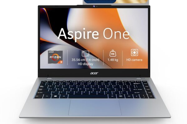 Acer Smartchoice Aspire One, AMD Ryzen 3-7320U, 8GB LPDDR5 RAM/ 256GB SSD, 14.0″/35.56cm TN HD Display, Win 11 Home, Pure Silver, 1.48KG, A114-43, Thin and Light Laptop