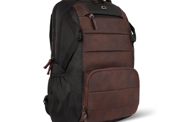 Gear Aspire 3 19″/35L Large Faux Leather Water Resistant Laptop Backpack | Casual Backpack | Daypack | Travel Backpack | College Bag For Men/Women (Brown – Black)