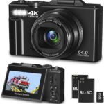 Gavonde Digital Camera for Photography, WiFi 64MP 4K Vlogging Camera for YouTube, 3 180° Flip Screen 18X Digital Zoom Compact Vlog Travel Cameras with 32GB TF Card & 2 Batteries, Black