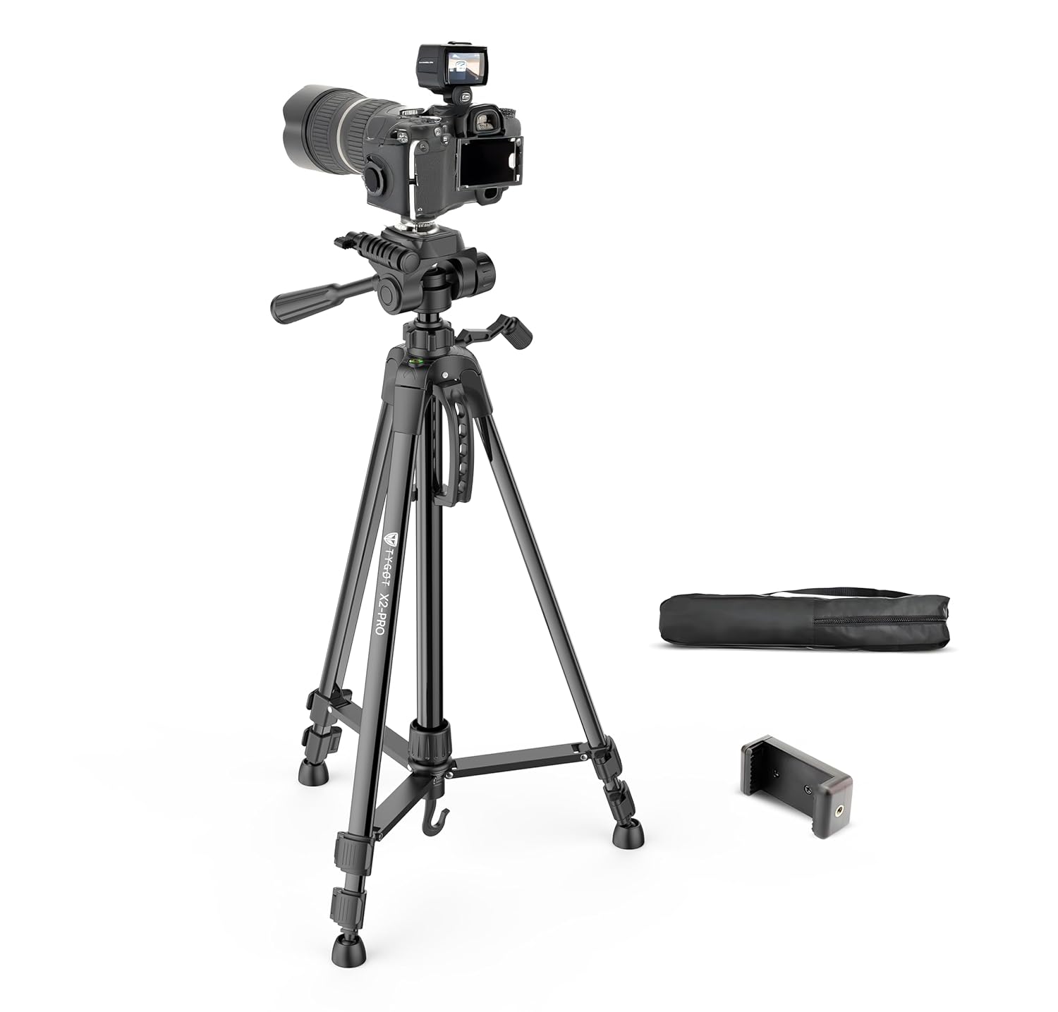 Tygot X2 Pro Professional 70 Inch (180 cm) Tripod for DSLR, Camera | Height: 5.9 Feet | Max Load: 5kg | Portable Lightweight ABS+Metal Tripod | 360° Ball Head | Carry Bag (Black)