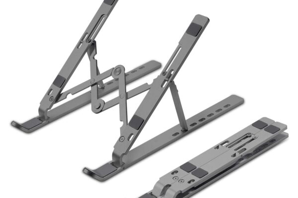 ZEBRONICS Aluminium Alloy Laptop Stand, Compatible with 9-15.6 inch Laptops, 7 Angles Adjustable, Anti Slip Silicon Rubber Pads, Foldable, Velvet Pouch Inside, Zeb-NS2000 (Dark Grey)
