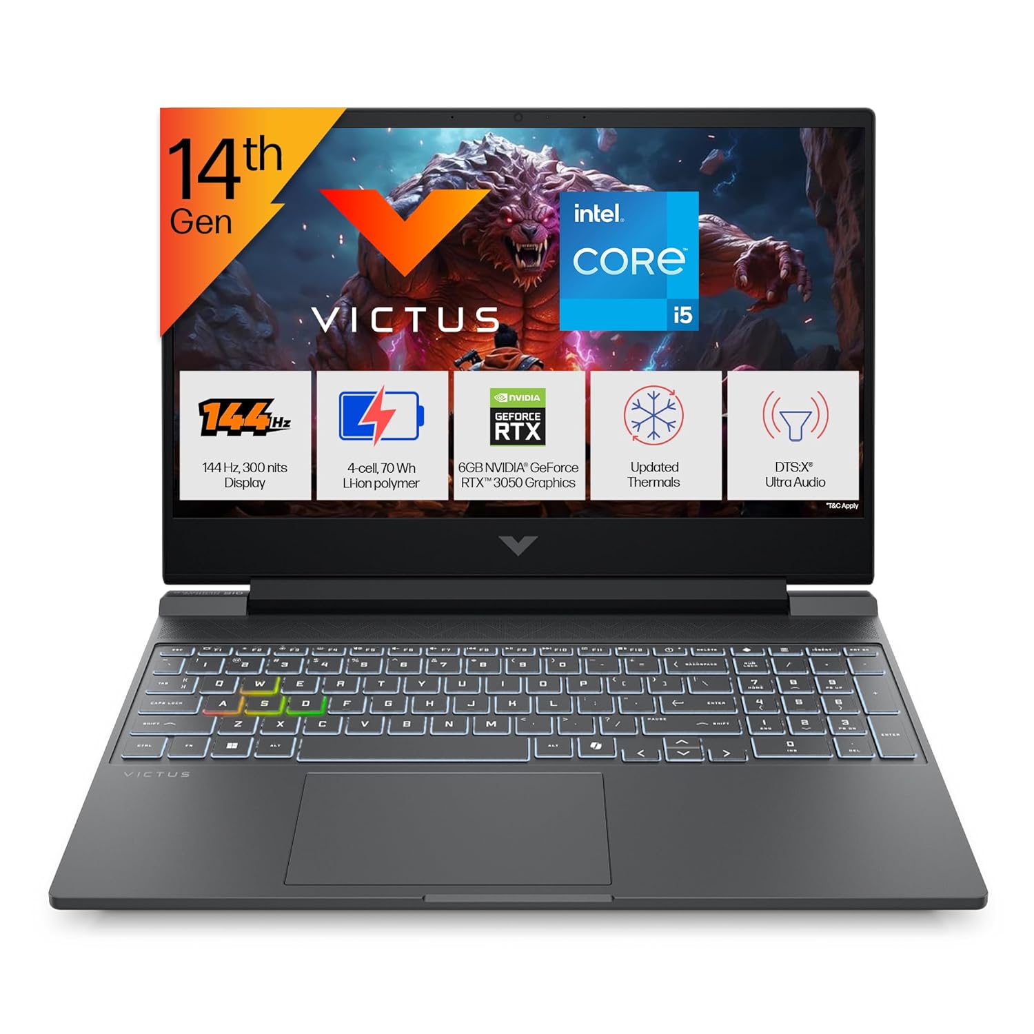 HP Victus, 14th Gen Intel Core i5-14450HX, 6GB RTX 3050, 24GB DDR5, 512GB SSD, FHD, 144Hz, IPS, 300 nits, 15.6”/39.6cm, Win11, M365* Office24, Mica Silver, 2.3kg, fa2303tx, RGB Gaming Laptop