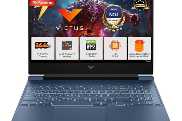 HP Victus, AMD Ryzen 5 8645HS, 6GB RTX 3050, 31 Tops, 16GB DDR5(Upgradeable) 512GB SSD, 144Hz, 300nits, FHD, 15.6″/39.6cm, Win11, M365* Office24, Blue, 2.3kg, fb3009AX, AI Gaming Laptop
