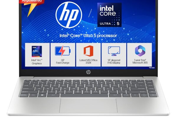 HP 14 Smartchoice, Intel Core Ultra 5 125H 12 TOPS, 24GB DDR5 (Upgradeable) 1TB SSD, Anti-Glare, FHD, 14”/35.6cm,Win11, M365*Office24, Silver, 1.4kg, ep1180tu, FHD Camera w/Shutter, Backlit AI Laptop