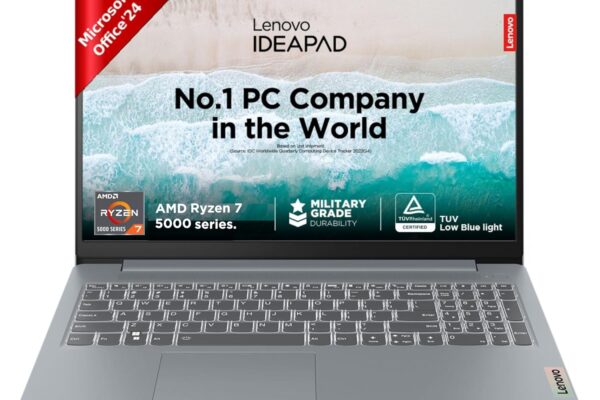 Lenovo IdeaPad Slim 3 Ryzen 7 5825U 15.6″ (39.6cm) FHD Thin and Light Laptop (16GB RAM/512GB SSD/Integrated AMD Radeon Graphics/Windows 11/Office Home 2024/Grey/1.6Kg), 82XM0114IN