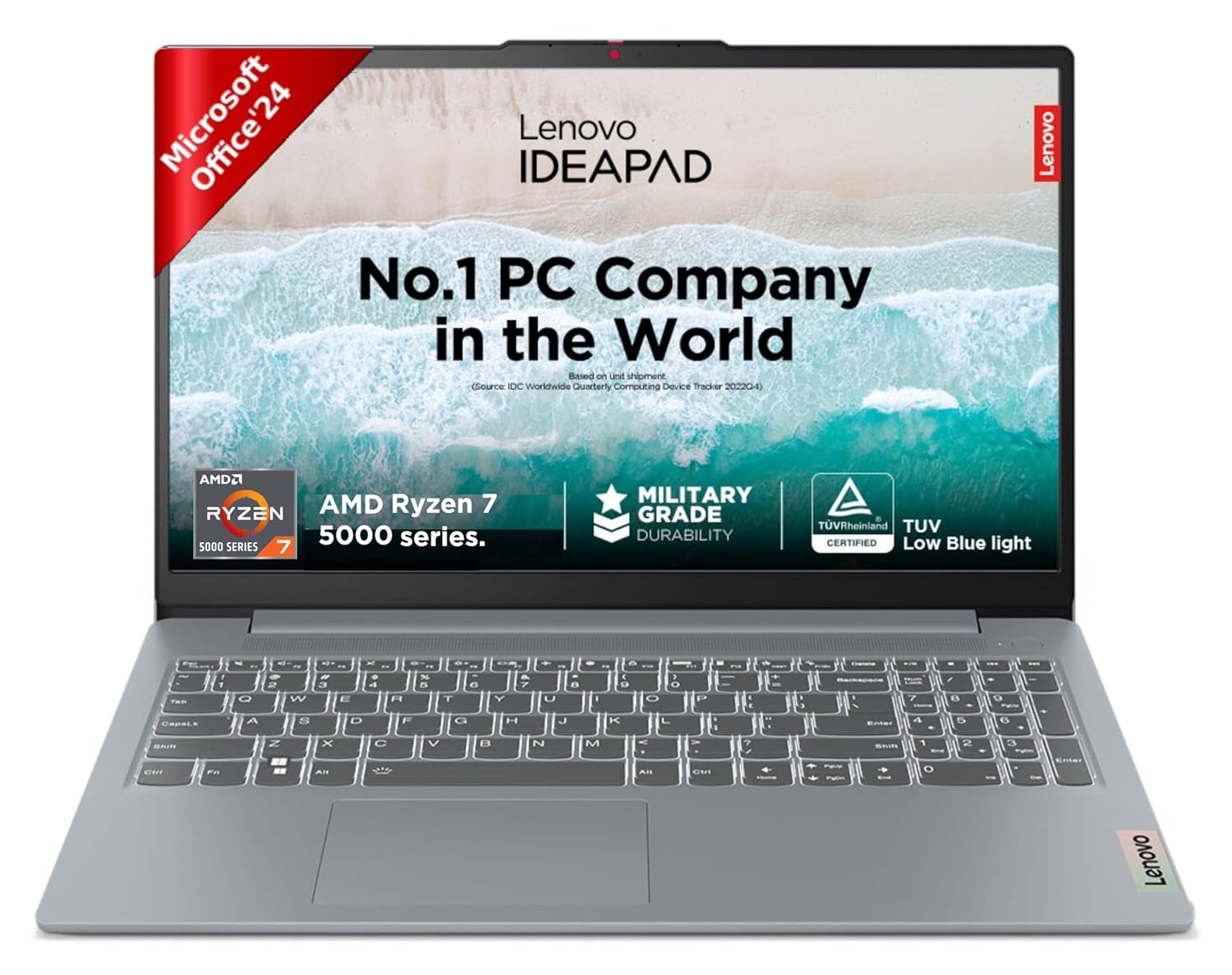 Lenovo IdeaPad Slim 3 Ryzen 7 5825U 15.6″ (39.6cm) FHD Thin and Light Laptop (16GB RAM/512GB SSD/Integrated AMD Radeon Graphics/Windows 11/Office Home 2024/Grey/1.6Kg), 82XM0114IN