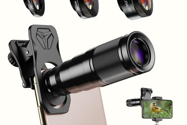 APEXEL 6 in 1 Phone Lens Kit – 22x Telephoto Lens, 205 Fisheye Lens, 120 Wide Angle Lens 25X Macro Lens(Screwed Together), Compatible with iPhone,Samsung,Pixel.