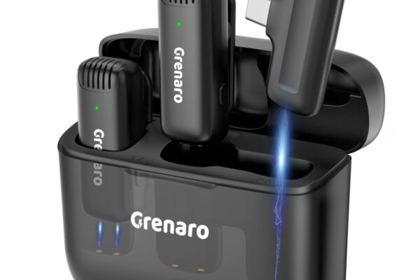 GRENARO J13 Wireless Mic for YouTube, 3-Level Adjustable MicNoise Reduction Lapel Mic with Charging Case, Wireless Mic for Video Recording, YouTube, Facebook, Video Production (Double)
