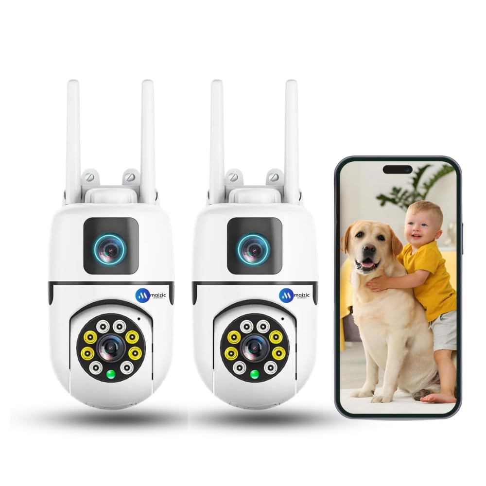 Maizic Smarthome Mini Ptz Dual Lens 5+5 MP WiFi Security Camera (Packof2) Indoor Wireless Home Surveillance, Night-Vision, Motion Detection, Two-Way Audio, Cloud & Micro-SD