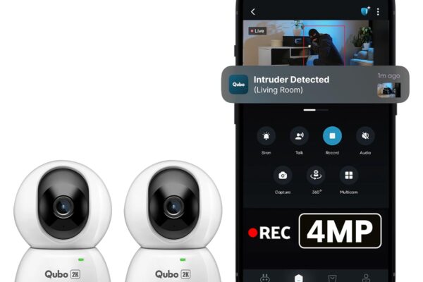 Qubo Smart 360° 4MP [Ultra 2K] Wi-Fi Security Camera by Hero Group | Indoor CCTV Cam for Home | AI Person Detection | Auto-Alarm [Pack of 2]