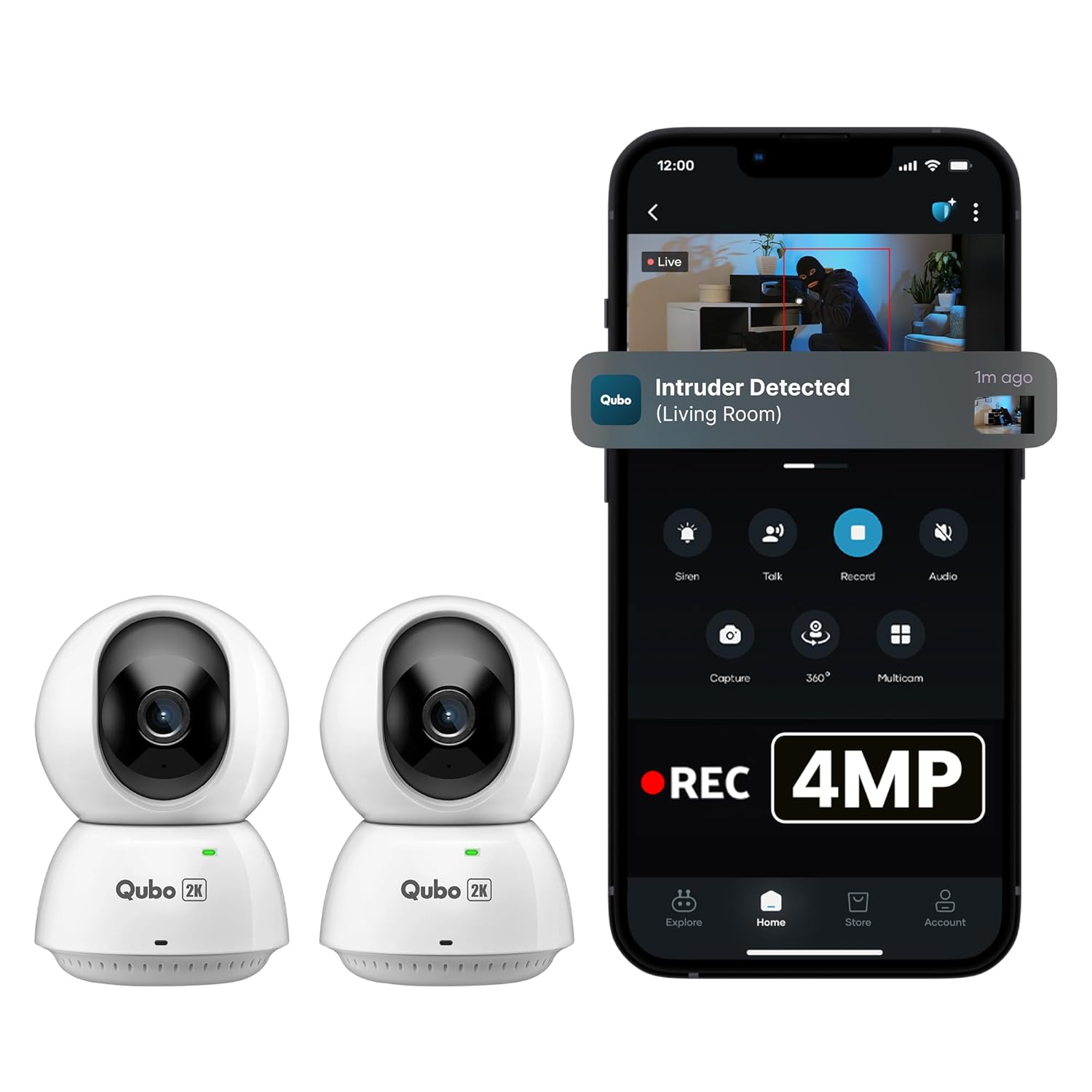 Qubo Smart 360° 4MP [Ultra 2K] Wi-Fi Security Camera by Hero Group | Indoor CCTV Cam for Home | AI Person Detection | Auto-Alarm [Pack of 2]