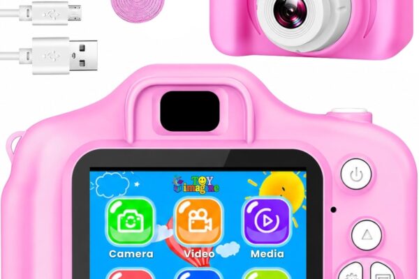 Toy Imagine Kids Digital Camera 3.0MP &1080p Video Photos 2-Inch Screen, USB Rechargeable & Portable Fun Mini Toy Camera for Boys & Girls Age 3–12 Educational Birthday Gift Supports 32GB SD Card(Pink)