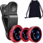 Universal HD Camera Lens Kit 180 Degree Fish Eye+0.65X Wide Angle+10X Macro Lens Glass & Aluminum Alloy Shot Clip Attachments Compatible with iPhone iPad Android Smartphone & Tablets