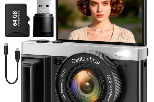 4K Digital Camera,64MP Cameras for Photography with 16X Digital Zoom, AutoFocus Vlogging Camera for YouTube, 3″ 180°Flip Screen Compact Travel Camera, Anti-Shake 4K Video Cameras