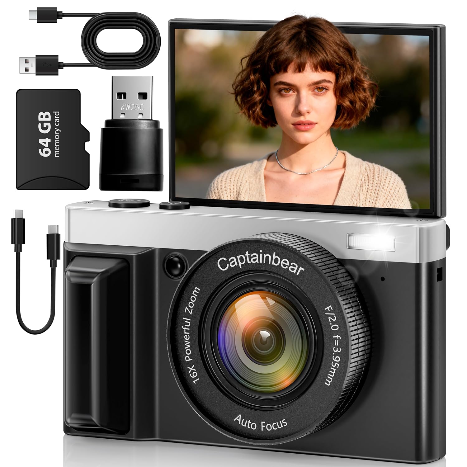 4K Digital Camera,64MP Cameras for Photography with 16X Digital Zoom, AutoFocus Vlogging Camera for YouTube, 3″ 180°Flip Screen Compact Travel Camera, Anti-Shake 4K Video Cameras