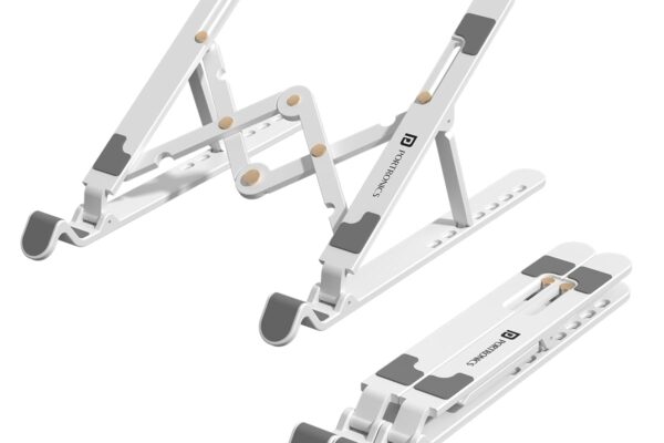 Portronics My Buddy K Lite Foldable Laptop Stand with Adjustable Heights, Anti-Slip Silicone Pads, Collapsible Design, 5 kg Max Weight, ABS Build, Portable & Lightweight Holder Riser (White)