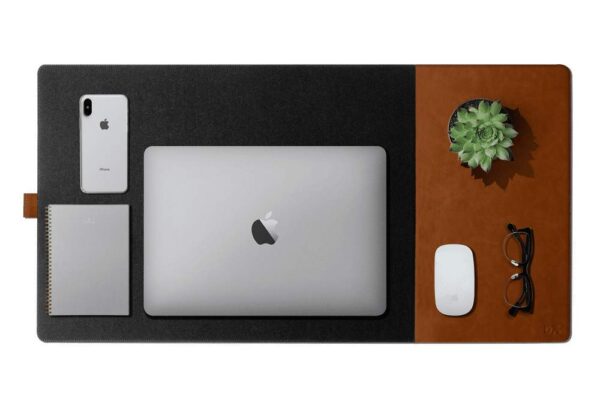 DailyObjects Turf 2.0 Desk Mat | Super Smooth Felt for Home,Office and Gaming | 85 * 45cm | Vegan Leather | Work from Home Solution for Laptop Keyboard and Mouse | Anti Slip Water Resistant | Grey-Tan