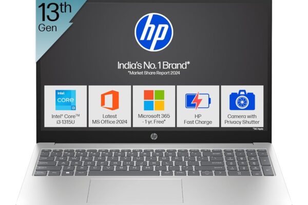 HP 15, 13th Gen Intel Core i3-1315uLaptop 8GB DDR4,512GB SSD Anti-Glare, Micro-Edge,15.6”/39.6cm, FHD, Win11,M365 Basic(1yr),Office Home24, Silver,1.59kg, FHD Camera w/Privacy Shutter, fd0569TU