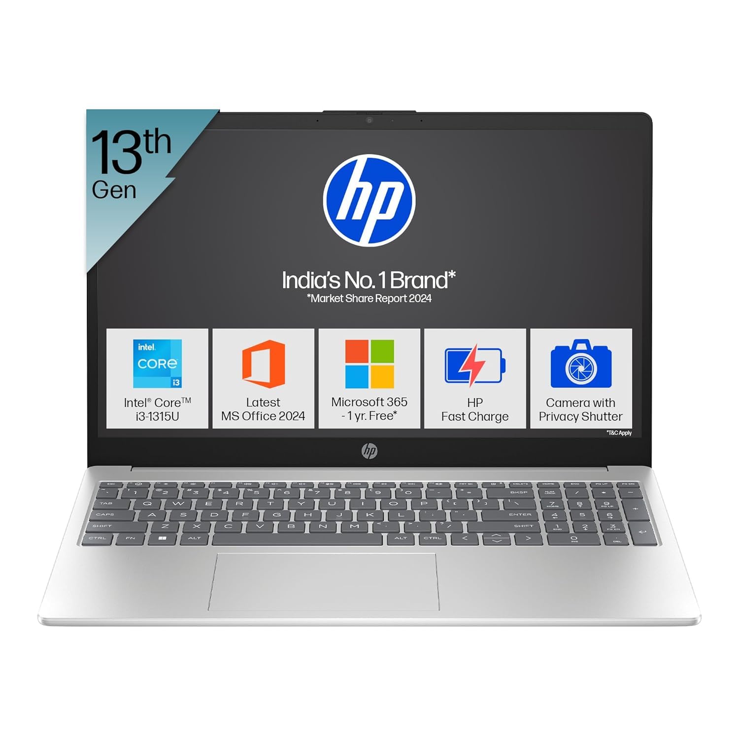 HP 15, 13th Gen Intel Core i3-1315uLaptop 8GB DDR4,512GB SSD Anti-Glare, Micro-Edge,15.6”/39.6cm, FHD, Win11,M365 Basic(1yr),Office Home24, Silver,1.59kg, FHD Camera w/Privacy Shutter, fd0569TU