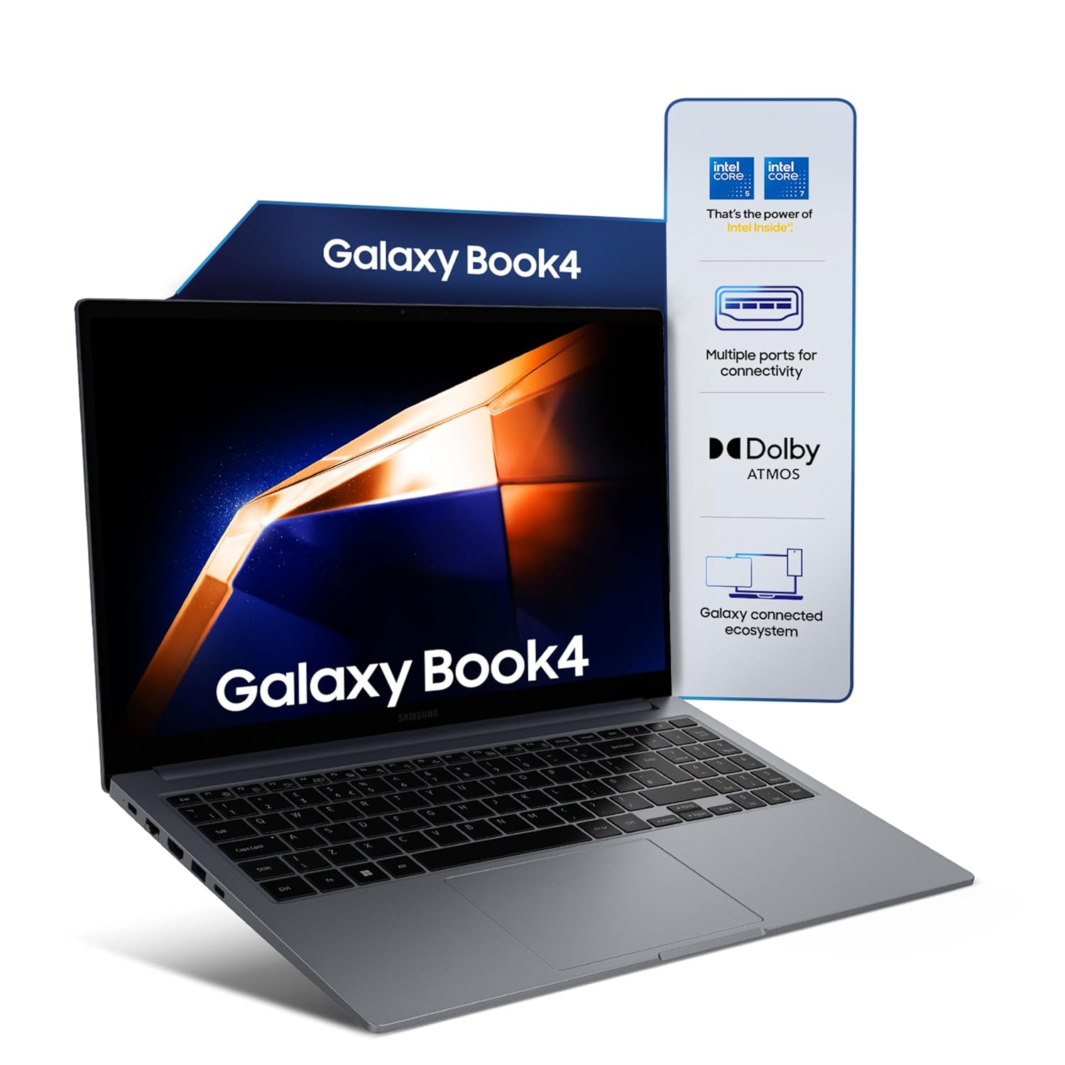 Samsung Galaxy Book4 (Gray, 16GB RAM, 512GB SSD)| 15.6″ Full HD Screen| Intel i5 14th Gen 120U Processor| Windows 11 Home| MS Office 2021| Fingerprint Reader| Intel Iris XE Graphics| RJ45 LAN Port