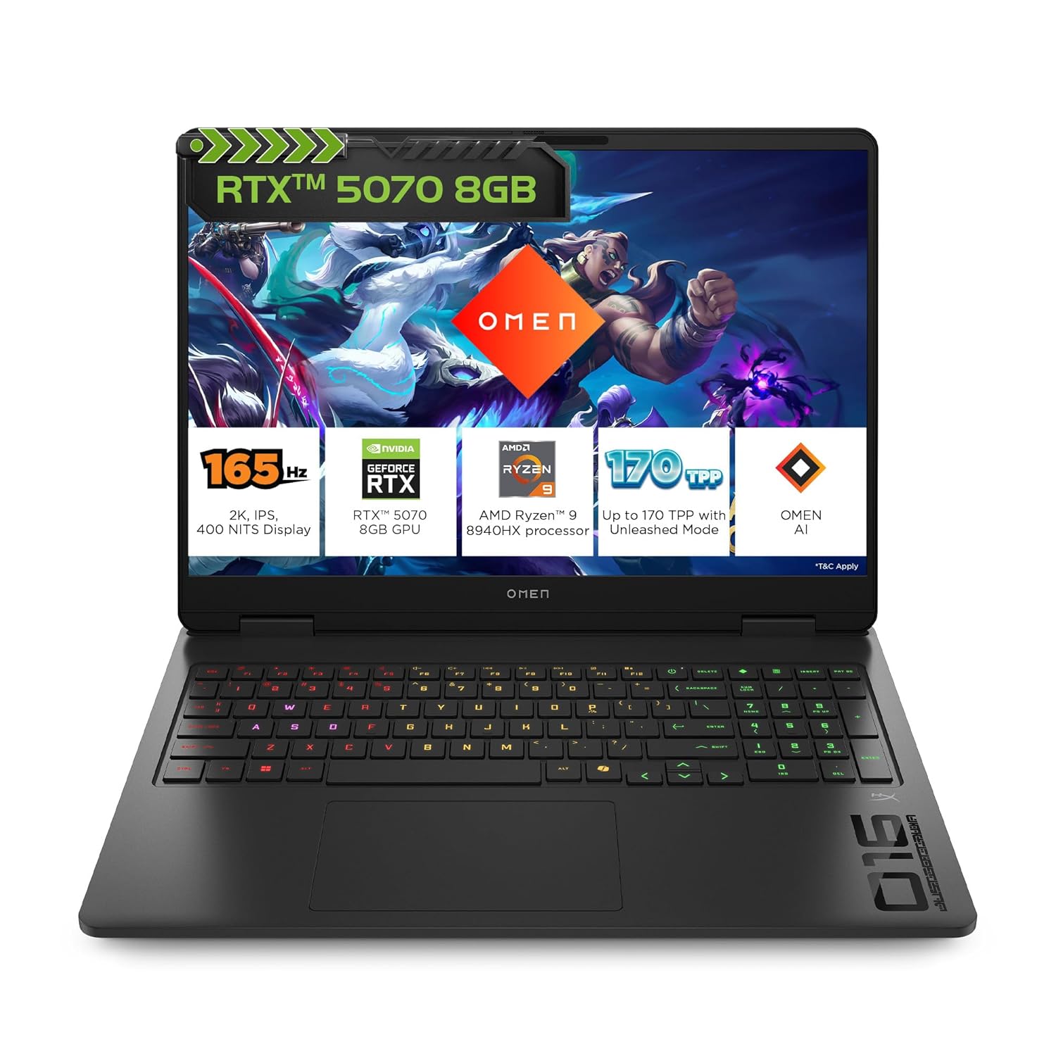 HP Omen Smartchoice, AMD Ryzen 9 8940HX, 8GB RTX 5070, 24GB DDR5(Upgradeable) 1TB SSD, 240Hz, 2k WUXGA, 3ms, 400 nits, 16”/40.6cm, Win11, M365*Office24, Black, 2.44kg, ap0182AX, RGB, AI Gaming Laptop