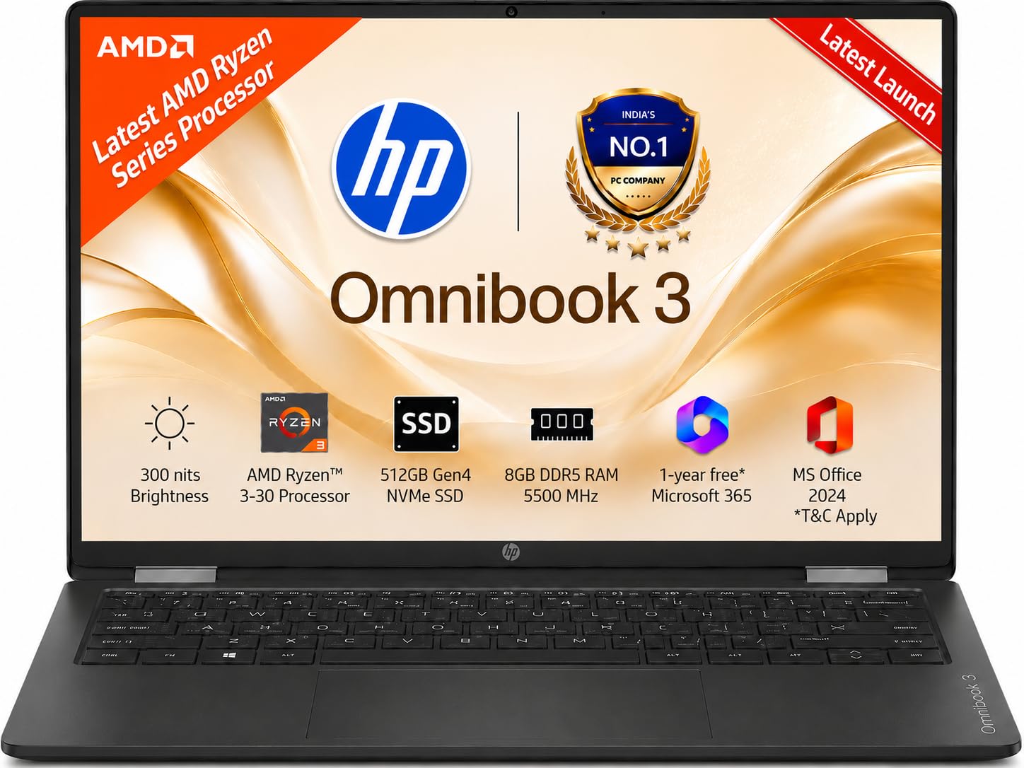 HP 15, AMD Ryzen 3-30 (8GB LPDDR5, 512GB SSD) FHD, Anti-Glare, Micro-Edge, 15.6″/39.6cm, Win 11, Office 21, Silver, 1.59kg, fc0026AU, AMD Radeon Graphics, 1080p FHD Backlit Keyboard