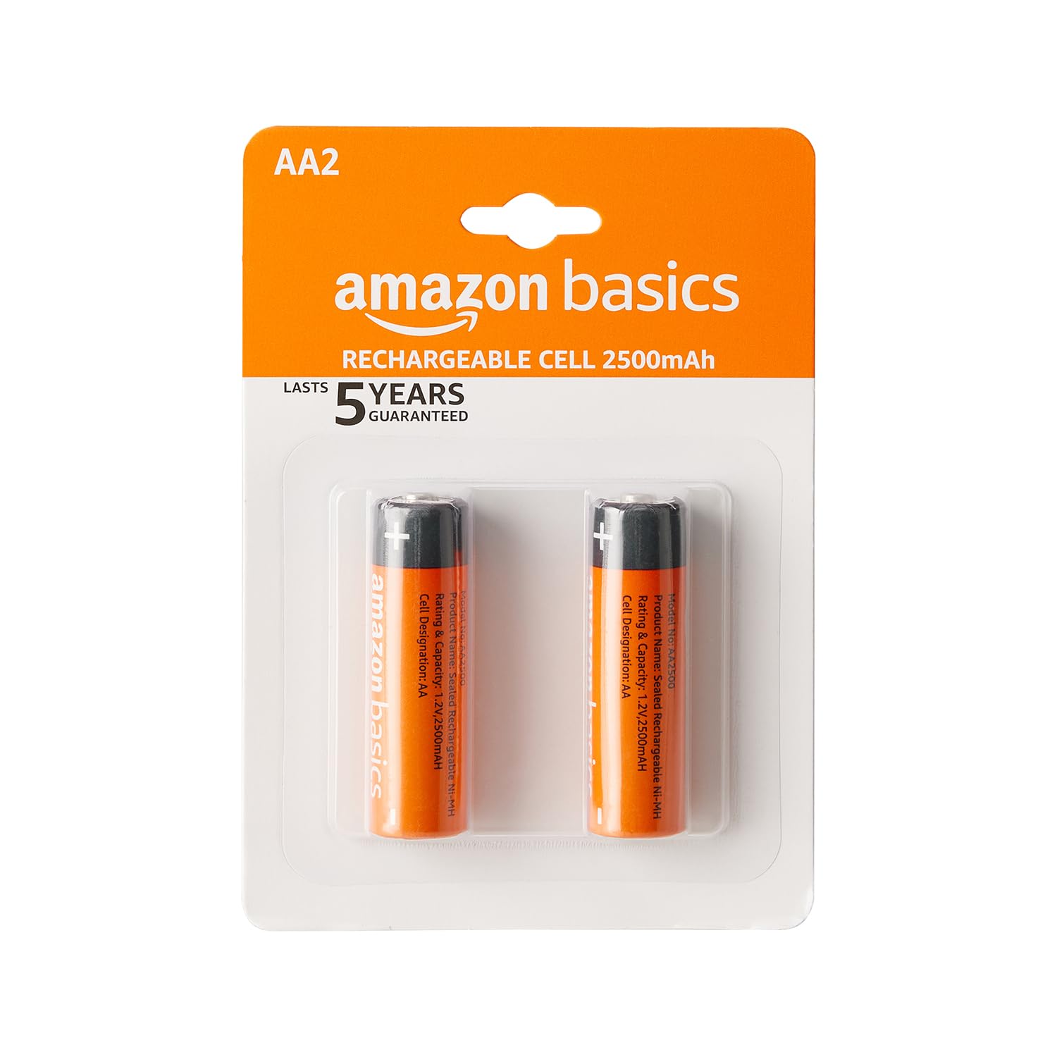 Amazon Basics AA Rechargeable Batteries | 2500 mAh with 1.2 V Power| Ni-MH Batteries | Ultra High Power | for Mid to High Drain Devices (Pack of 2)