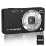 CAMKORY Digital Camera, 4K Ultra HD Cameras for Photography, Digital Point and Shoot Camera with 56Mp Autofocus 20X Zoom Anti Shake, Video Camera with 32GB SD Card for Kids, Teens, Beginners (CAM24)