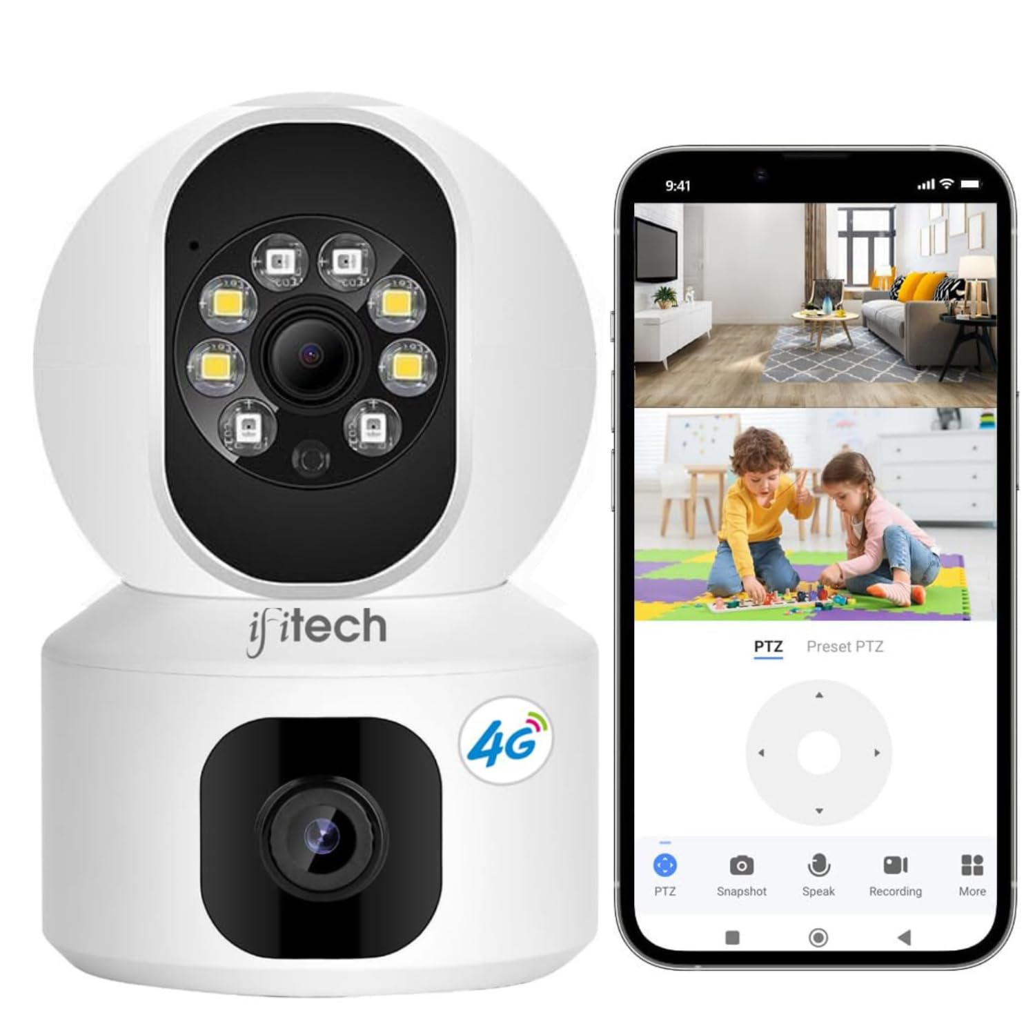 IFITech 4MP HD Smart 4G Dual-Lens CCTV Camera – 4G LTE Connectivity | 360° Coverage | Two-Way Audio | Colorful Night Vision | True Plug & Play, Easy Setup | Made in India | IFI-4G1N
