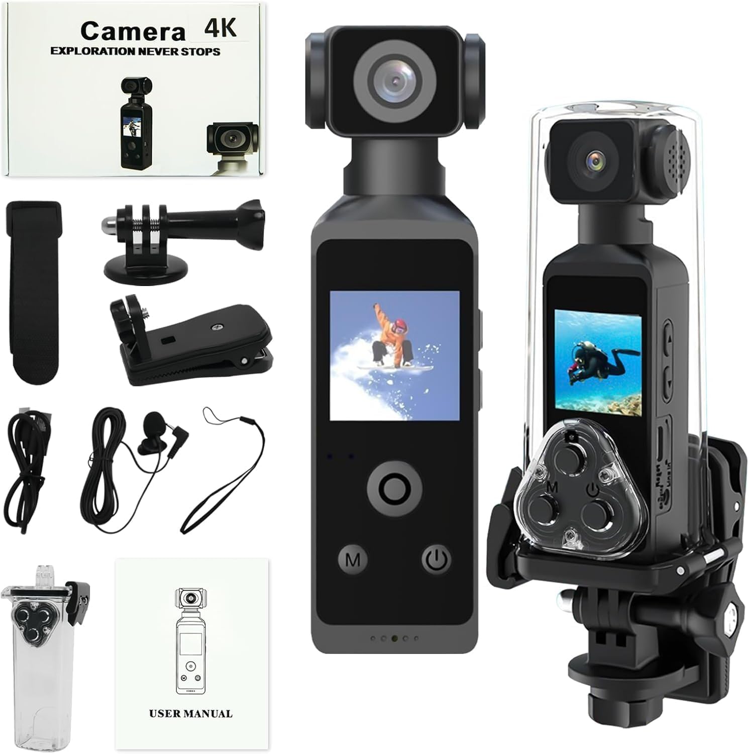 LaView Pocket 2 – Handheld 4K Action Camera with 1.3″ CMOS Sensor, SD Card Slot, Waterproof Case, Motorcycle Mount (DJIHAND Camera)