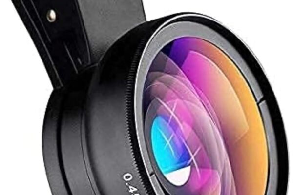 Mobile Camera Lens, 0.45X Super Wide Angle Lens, 15X Macro Lens, Clip-On 2 in 1 Professional Kit for TIK Tok, Vlog, YouTube, Reels Compatible with All Smartphones-(Black)