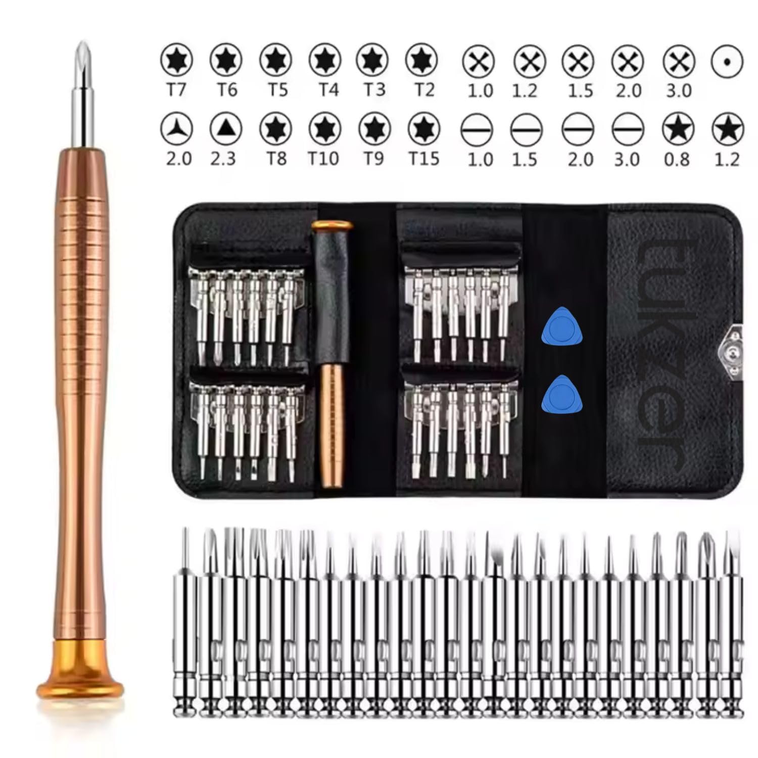 Tukzer 27 in 1 Precision Screwdriver Set Multi Pocket Repair Tool Kit with Leather wallet & aluminum Grip for Smartphones, Laptops, Watch, ipad, Tablets, Camera, PC & Other Electronics