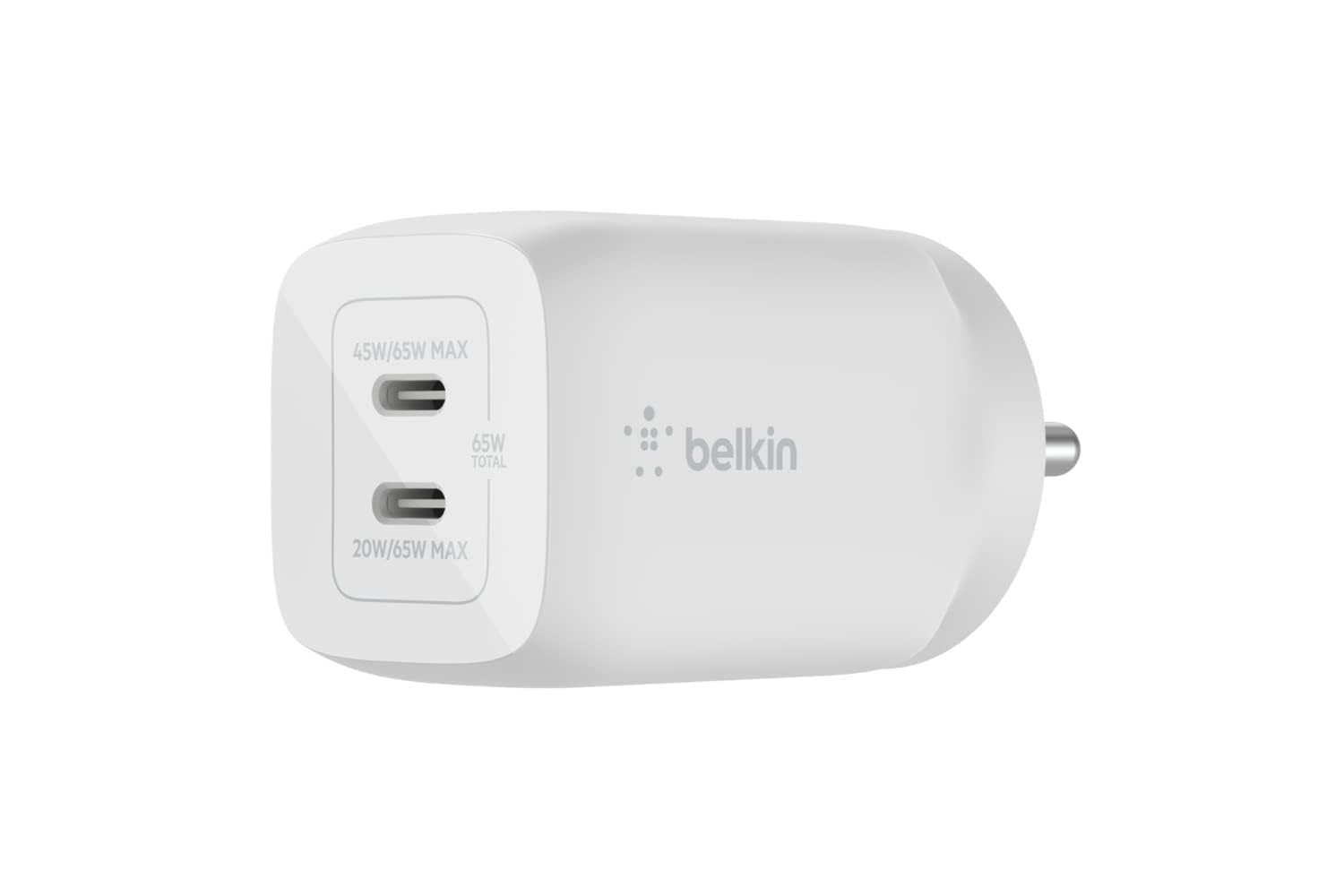 Belkin 65W (45W+20W) USB -C GaN Charger | Fast Charging PD | Gan Technology for Samsung Galaxy S25, Apple iPhone 17, Air, Pro, Pro Max, iPad, MacBook & More | 2 Years Warranty | White