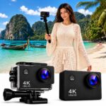 4K Action Camera 16mp (with Accessories) – WiFi, Memory Card Support, 170° Wide Angle, Vlog-Ready, for Travel, Vlogging & YouTube (4k UHD Action Camera, Random Colour depending Upon availablity)