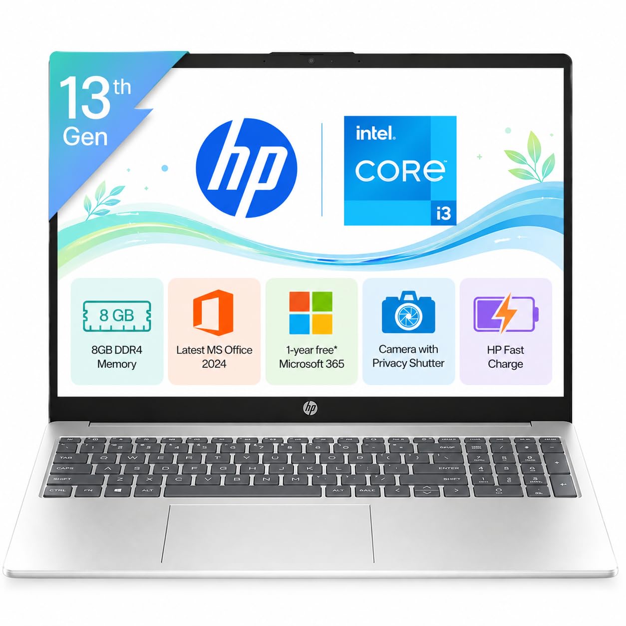 HP 15, Intel Core i3-1315U-13th Gen Laptop (8GB DDR4 Ram,512GB SSD) Anti-Glare, Micro-Edge,15.6′” FHD, Win11,M365 Basic(1yr),Office Home24, Silver,1.59kg, FHD Camera Shutter, 15-fd0569TU
