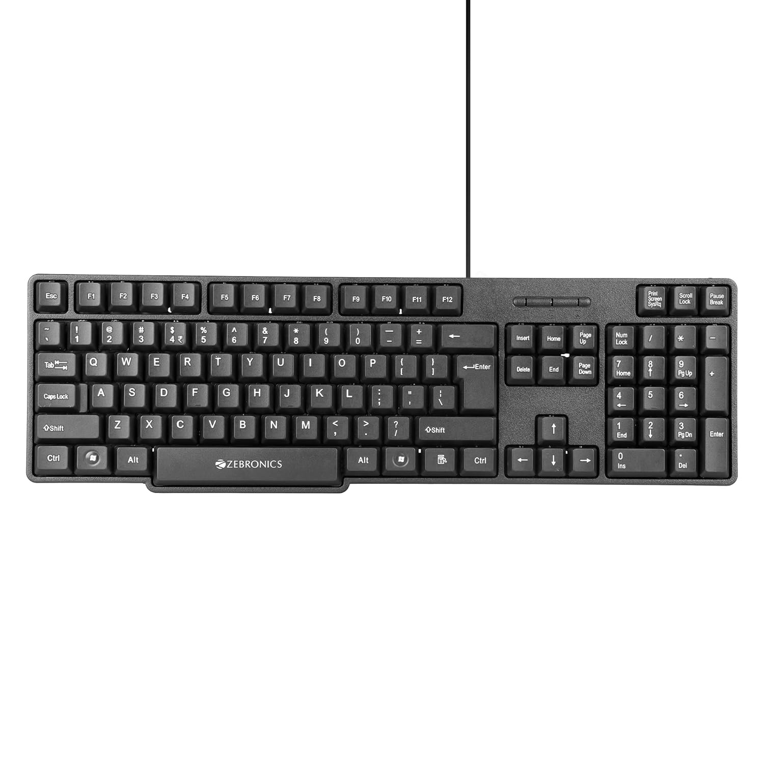 Zebronics Wired Keyboard with 104 Keys, 1.2m Cable, ₹ Key, USB Interface, UV-Coated Keys, Retractable Stand, USB Nano Receiver, for PC, Laptop(K65, Black)