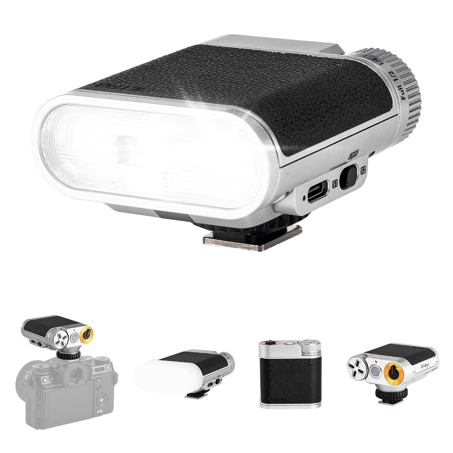 VILTROX Vintage Z1 Retro Camera Flash – Hot Shoe Speedlite for DSLR & Mirrorless Cameras, Type-C Fast Charging, Adjustable Brightness, Detachable Softbox, Portable Photography Lighting